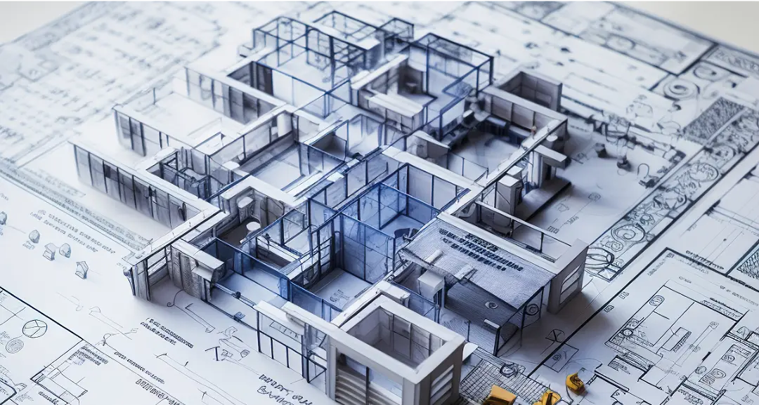 3D architectural floor plan of a manufacturing facility for rent in Tronica City, Ghaziabad.