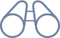 Blue-gray minimalist binoculars icon with white lenses