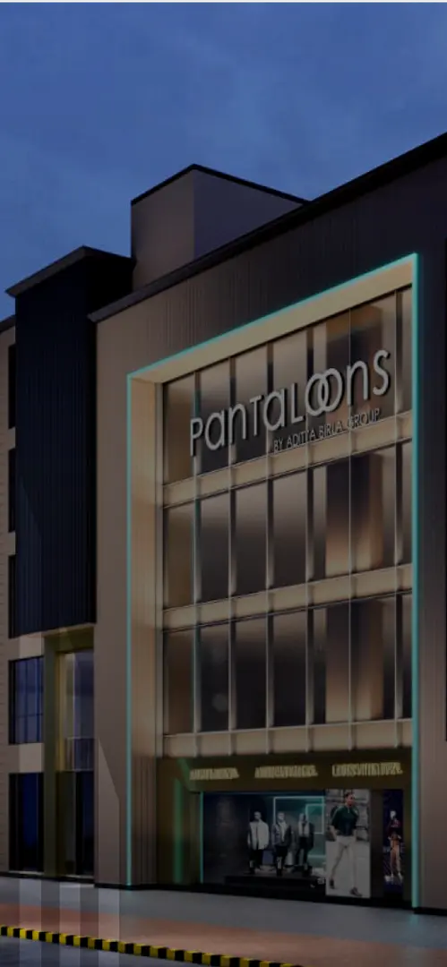 Pantaloons retail store facade by Aditya Birla Group featuring illuminated glass windows and signage.